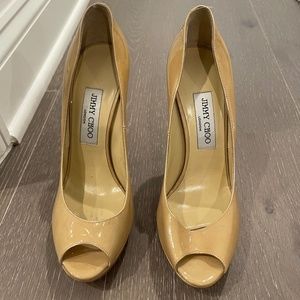 Jimmy Choo Nude Patent Peep Toe Heels